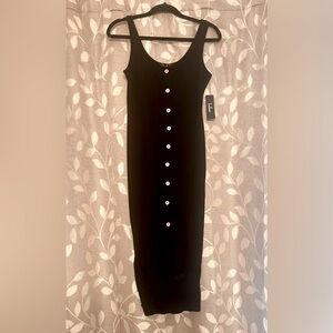 Lulus Midi fitted ribbed dress with button detail SMALL